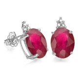 2.02 CARAT RUBY 10K SOLID WHITE GOLD OVAL SHAPE EARRING WITH 0.03 CTW DIAMOND