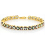 27 CT CREATED MYSTICS 925 STERLING SILVER TENNIS BRACELET WITH GOLD PLATED IN ROUDN SHAPE
