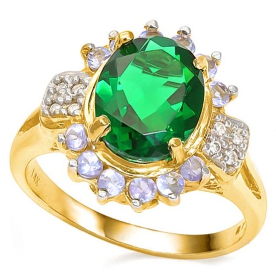 14K RUSSIAN EMERALD & TANZANITE & DIAMOND 2.98 CTW Ring