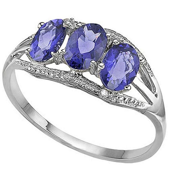 1.17 CTW GENUINE TANZANITE & GENUINE DIAMOND (2 PCS) 10KT SOLID WHITE GOLD RING