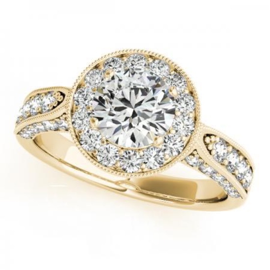 CERTIFIED 18K YELLOW GOLD 1.17 CT G-H/VS-SI1 DIAMOND HALO ENGAGEMENT RING