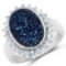 4.58 CTW Genuine Cobalt Blue Drusy and Swiss Blue Topaz .925 Sterling Silver Ring