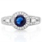 1 CARAT CREATED BLUE SAPPHIRE 925 STERLING SILVER HALO RING