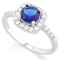 1 1/3 CARAT CREATED BLUE SAPPHIRE  1/4 CARAT (26 PCS) FLAWLESS CREATED DIAMOND 925 STERLING SILVER H