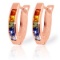 1.3 Carat 14K Solid Rose Gold Huggie Earrings Multicolor Sapphire