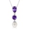 5.25 CTW 14K Solid White Gold Necklace Purple Amethyst pearl