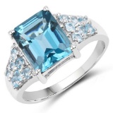 4.56 CTW Genuine London Blue Topaz and Swiss Blue Topaz .925 Sterling Silver Ring