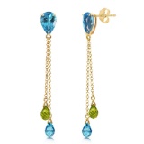 7.5 Carat 14K Solid Gold Chandelier Earrings Blue Topaz Peridot