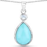 3.62 CTW Genuine Turquoise and Blue Topaz .925 Sterling Silver Pendant