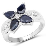 1.82 CTW Genuine Black Sapphire and White Topaz .925 Sterling Silver Ring