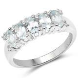 1.06 CTW Genuine Aquamarine and White Zircon .925 Sterling Silver Ring