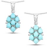 2.16 CTW Genuine Turquoise and White Zircon .925 Sterling Silver Pendant
