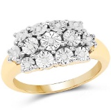 14K Yellow Gold Plated 0.07 CTW Genuine White Diamond .925 Sterling Silver Ring