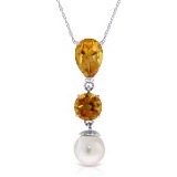 5.25 CTW 14K Solid White Gold Necklace Citrine pearl