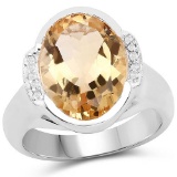 5.05 CTW Genuine Citrine and White Diamond .925 Sterling Silver Ring