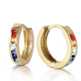 1.3 CTW 14K Solid Gold Hoop Earrings Multicolor Sapphire