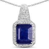 4.72 CTW Glass Filled Sapphire and White Topaz .925 Sterling Silver Pendant