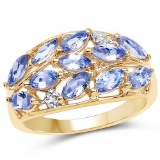 14K Yellow Gold Plated 1.56 CTW Genuine Tanzanite and White Topaz .925 Sterling Silver Ring