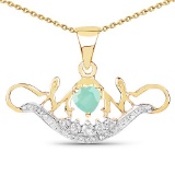 14K Yellow Gold Plated 0.62 CTW Genuine Emerald and White Topaz .925 Sterling Silver Pendant