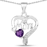 0.49 CTW Genuine Amethyst and White Topaz .925 Sterling Silver Pendant