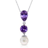 5.25 CTW 14K Solid White Gold Necklace Purple Amethyst pearl