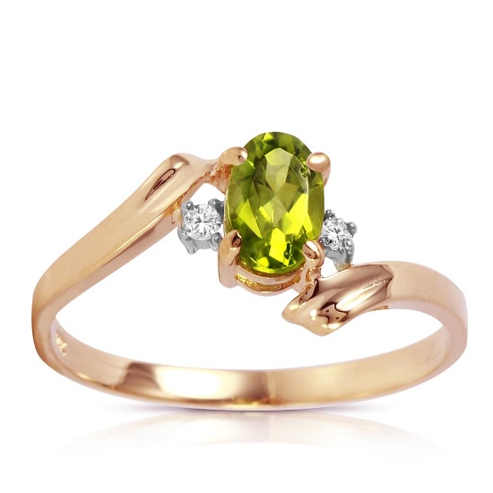 0.46 CTW 14K Solid Rose Gold Rings Natural Diamond Peridot