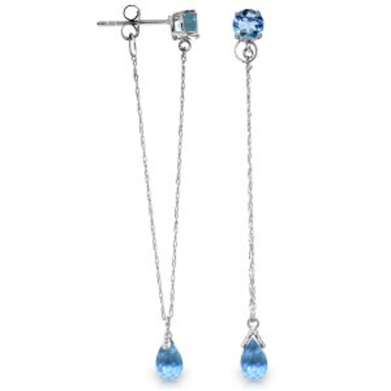 3.15 Carat 14K Solid White Gold Chandelier Earrings Natural Blue Topaz