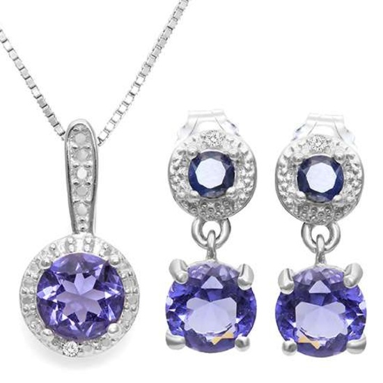 LAB 2.35 CTW TANZANITE & SAPPHIRE 925 STERLING SILVER SET