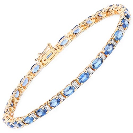 7.76 CTW Genuine Blue Sapphire and White Diamond 14K Yellow Gold Bracelet