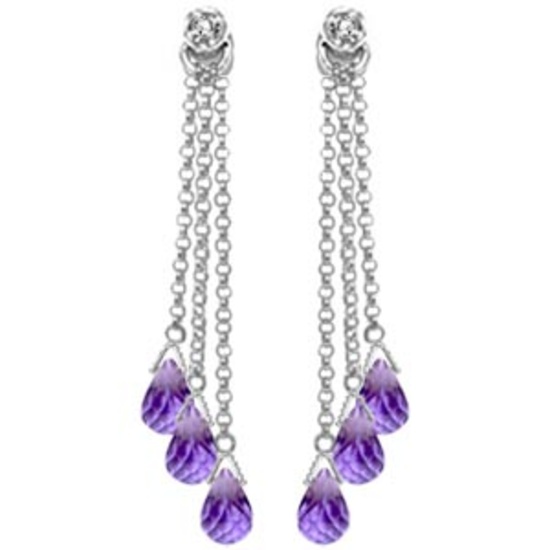 14K Solid White Gold Chandelier Earrings withDiamonds & Amethysts