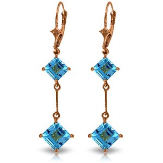 14K Solid Rose Gold Leverback Earrings with Blue Topaz