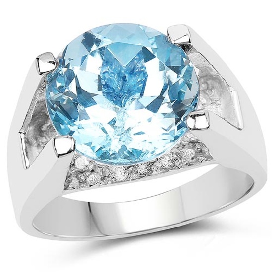 7.21 CTW Genuine Blue Topaz and White Cubic Zirconia .925 Sterling Silver Ring