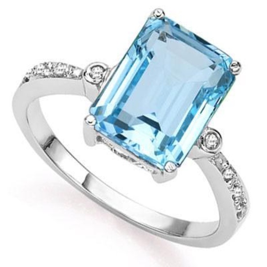 3 4/5 CT BABY SWISS BLUE TOPAZ  DIAMOND 925 STERLING SILVER RING