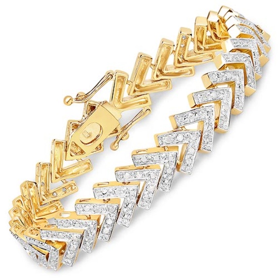 14K Yellow Gold Plated 0.90 CTW Genuine White Diamond .925 Sterling Silver Bracelet