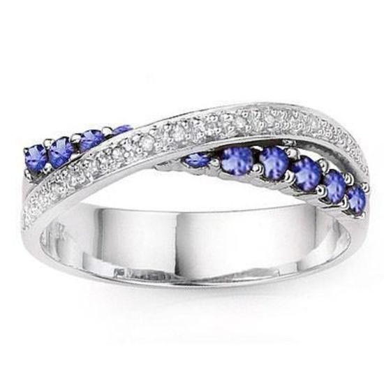 1/3 CT TANZANITE  DIAMOND 925 STERLING SILVER RING