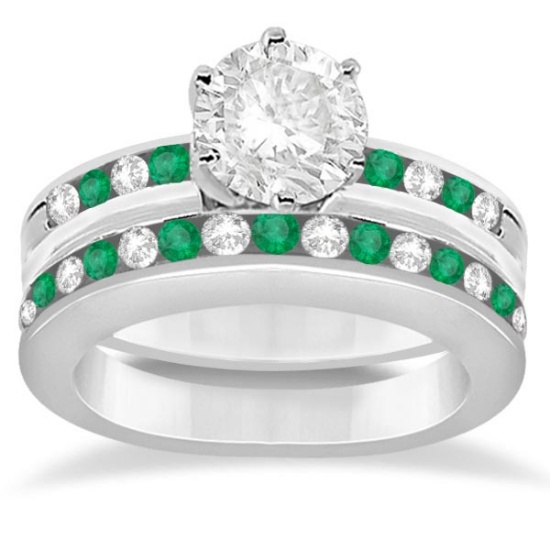 Semi-Eternity Emerald & Diamond Bridal Set Platinum (1.96ct)