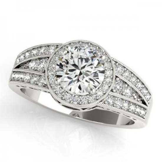 CERTIFIED PLATINUM .92 CTW G-H/VS-SI1 DIAMOND HALO ENGAGEMENT RING