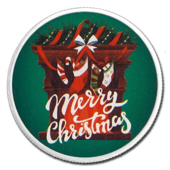 Colorized Christmas 2018 Silver Round Merry Christmas Fireplace