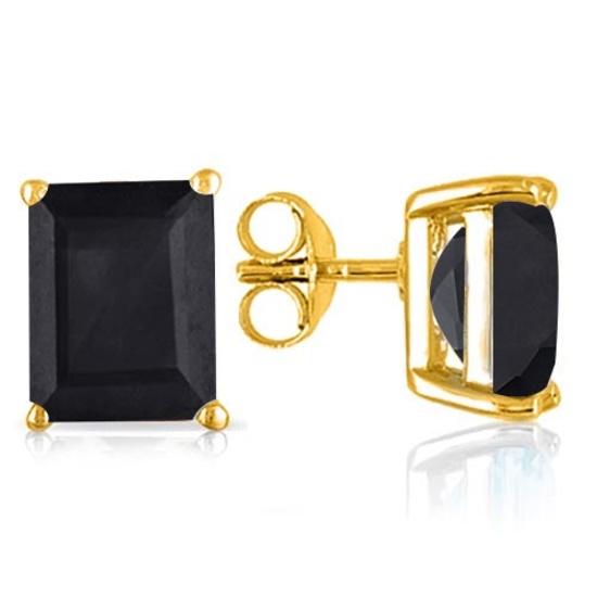 2.51 CTW BLACK SAPPHIRE 10K SOLID YELLOW GOLD OCTAGON SHAPE EARRING