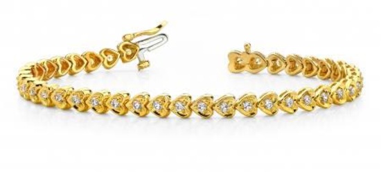 14K YELLOW GOLD 1 CTW G-H VS2/SI1 HEART LINK DIAMOND BRACELET