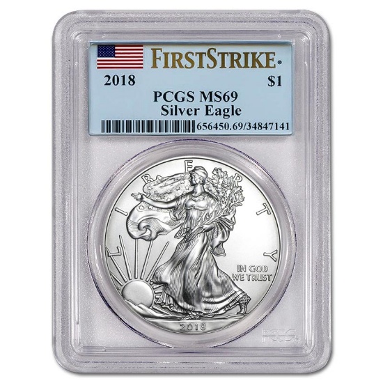 Certified Uncirculated Silver Eagle 2018 MS69 PCGS First Strike