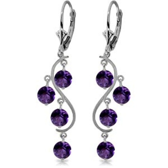 4.95 Carat 14K Solid White Gold Stately Heart Amethyst Earrings