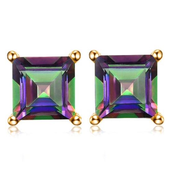 1.9 CTW MYSTICS GEMSTONE 10K SOLID WHITE GOLD SQUARE SHAPE EARRING