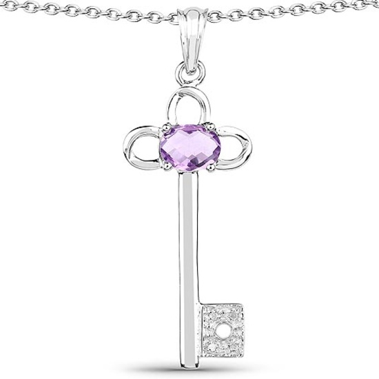 1.22 CTW Genuine Amethyst and White Diamond .925 Sterling Silver Pendant