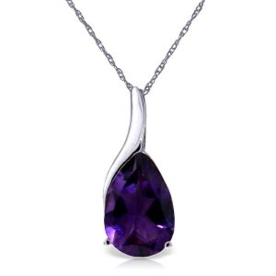 5 Carat 14K Solid White Gold Tireless Amethyst Necklace