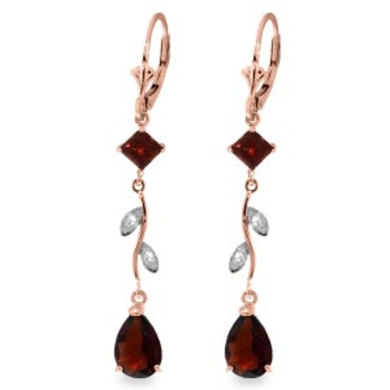 3.97 CTW 14K Solid Rose Gold Chandelier Earrings Diamond Garnet