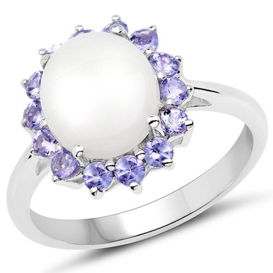 3.38 CTW Genuine Opal and Tanzanite .925 Sterling Silver Ring