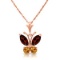 0.6 CTW 14K Solid Rose Gold Butterfly Necklace Garnet Citrine