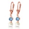 5.2 Carat 14K Solid Rose Gold Leverback Earrings pearl Blue Topaz