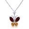 0.6 Carat 14K Solid White Gold Butterfly Necklace Garnet Citrine